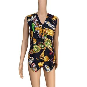 Luciano Tempesta Vintage 90’s 100% Silk WhimsyGoth Clocks Vase Vest size P